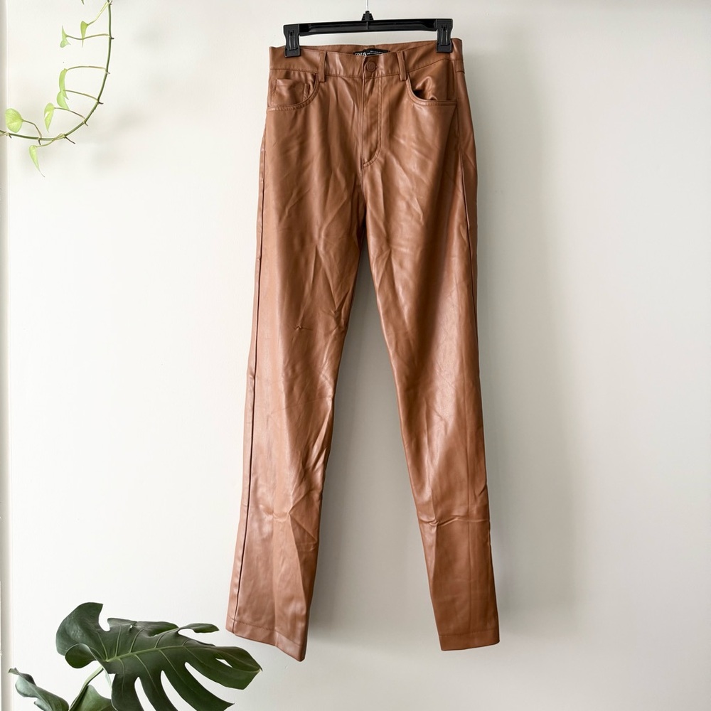 Zara Faux Leather‎ Cognac Pants S